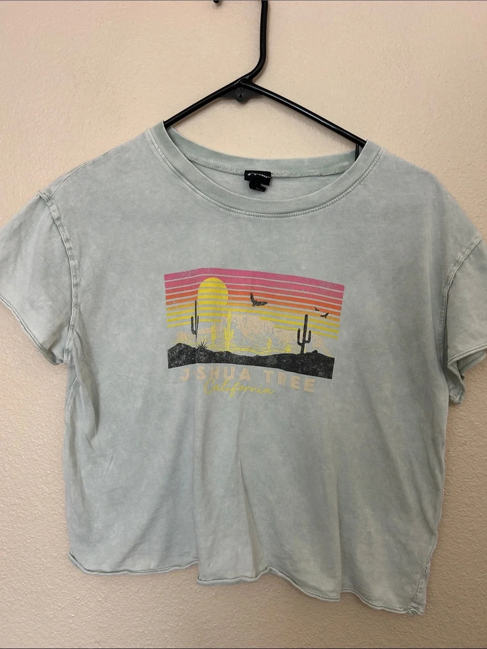 art class Light Blue Tee with Pink and Yellow Desert Graphic